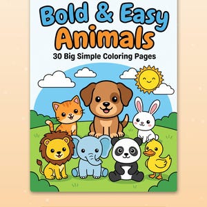 30 Bold and Easy Animal Coloring Pages for Toddlers, Simple Coloring Book, Preschool Printable, Big Thick Lines, Instant Download image 3