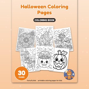 30 pagine da colorare di Halloween per bambini, libro da colorare di Halloween, zucca, fantasma, strega, pipistrello carino, PDF stampabile, download immediato immagine 3
