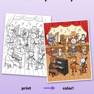 29 Music & Instruments Coloring Pages for Kids, Music and Instruments Coloring Book, Guitar Drum Piano, Printable PDF, Instant Download image 2