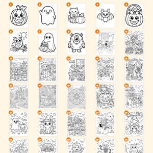 30 pagine da colorare di Halloween per bambini, libro da colorare di Halloween, zucca, fantasma, strega, pipistrello carino, PDF stampabile, download immediato immagine 4