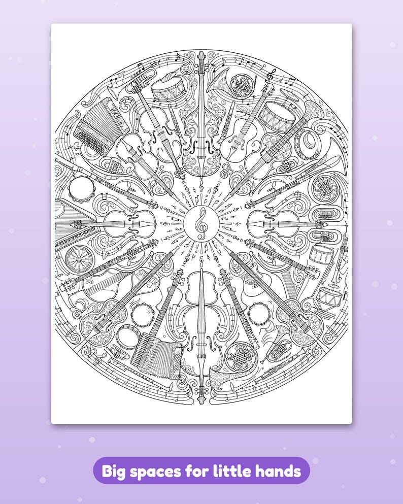 29 Music & Instruments Coloring Pages for Kids, Music and Instruments Coloring Book, Guitar Drum Piano, Printable PDF, Instant Download image 6