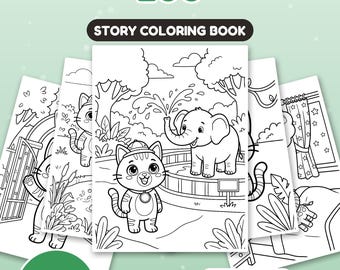 Zoo Coloring Book for Kids, 24 Page Printable Zoo Animals Story, Preschool Kindergarten Coloring Pages, Field Trip Activity, Instant PDF