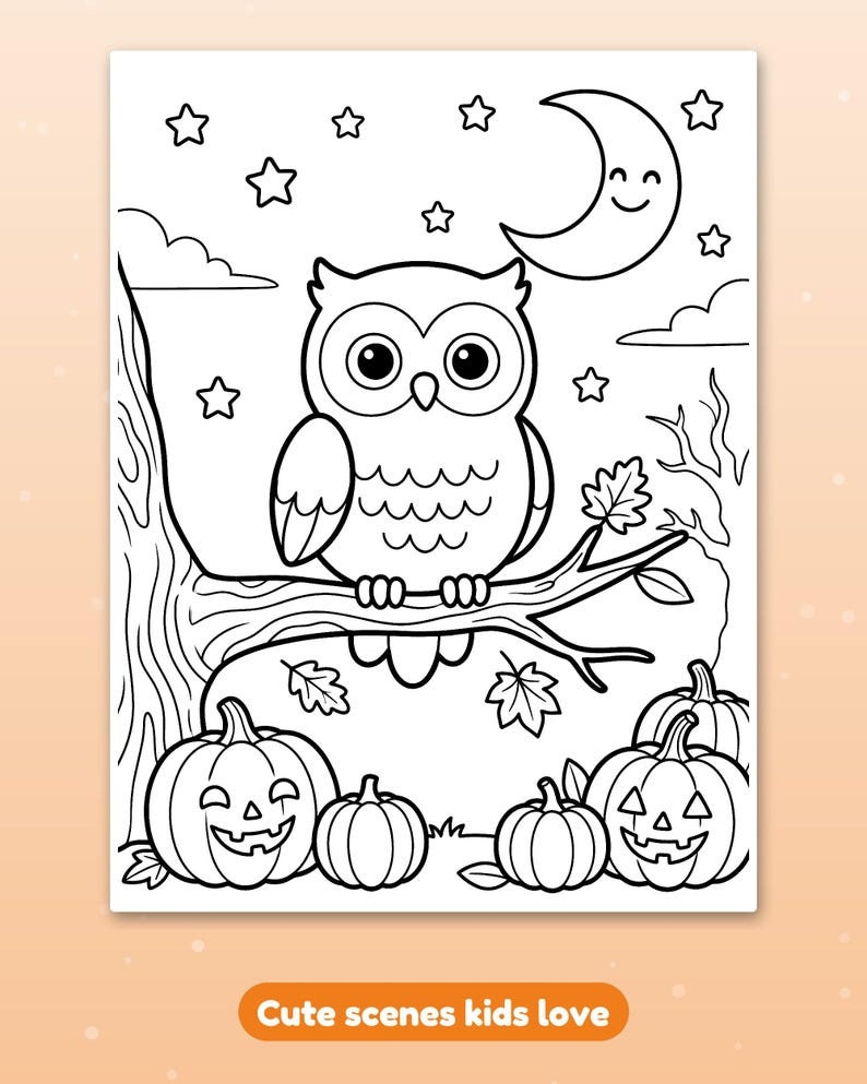 30 pagine da colorare di Halloween per bambini, libro da colorare di Halloween, zucca, fantasma, strega, pipistrello carino, PDF stampabile, download immediato immagine 7