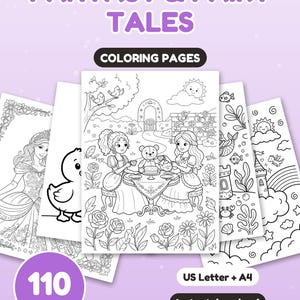 110 Coloring Pages Mega Bundle for Kids, Fantasy & Fairy Tales Coloring Book, Princess and Fairy and More, Printable PDF, Instant Download