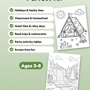 May include: A digital flyer titled Perfect for with a list of uses including Holidays & family time, Classrooms & homeschool, Quiet time & rainy days, Road trips & restaurants, Party activity tables, Screen-free fun, and Ages 3-8.