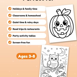 30 pagine da colorare di Halloween per bambini, libro da colorare di Halloween, zucca, fantasma, strega, pipistrello carino, PDF stampabile, download immediato immagine 8