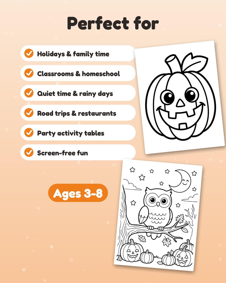 30 pagine da colorare di Halloween per bambini, libro da colorare di Halloween, zucca, fantasma, strega, pipistrello carino, PDF stampabile, download immediato immagine 8