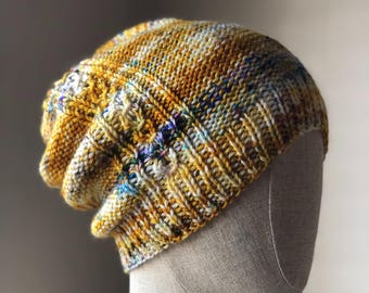 Slouchy Renfrew Toque in Hand Dyed Hedgehog Fibres in "Fool's Gold" Merino