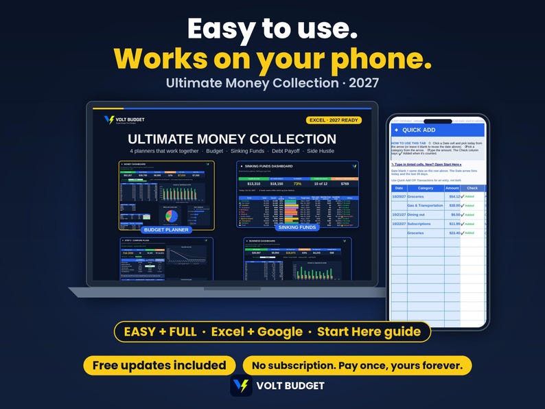 Budget Spreadsheet Template Bundle | Ultimate Easy Paycheck Budget, Debt Snowball, Sinking Funds & Side Hustle | Google Sheets and Excel imagen 3