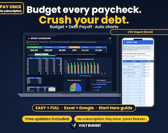 Budget + Debt Bundle | Debt Snowball Spreadsheet for Beginners, Easy Paycheck Budget and Payoff Planner, Auto Charts | Sheets and Excel