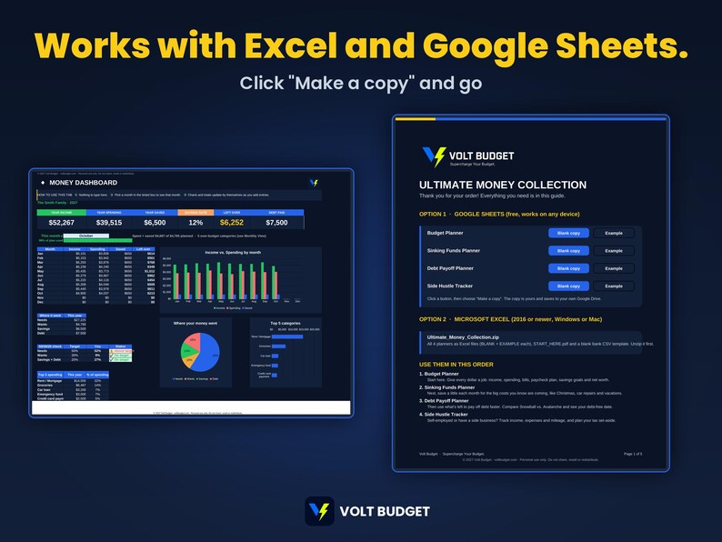 Budget Spreadsheet Template Bundle | Ultimate Easy Paycheck Budget, Debt Snowball, Sinking Funds & Side Hustle | Google Sheets and Excel imagen 7