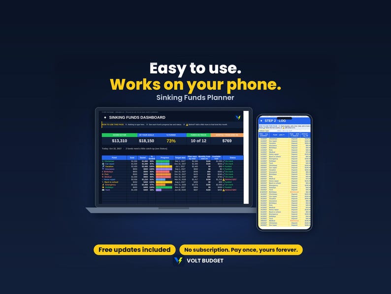 Sinking Funds Tracker | Savings Goals Planner for Beginners, Paycheck Savings, Auto Charts | Sheets & Excel, 2026-2027 image 3