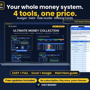 Budget Spreadsheet Template Bundle | Ultimate Easy Paycheck Budget, Debt Snowball, Sinking Funds & Side Hustle | Google Sheets and Excel imagen 1