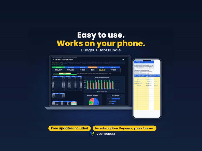 Budget + Debt Bundle | Debt Snowball Spreadsheet for Beginners, Easy Paycheck Budget and Payoff Planner, Auto Charts | Sheets and Excel imagen 3