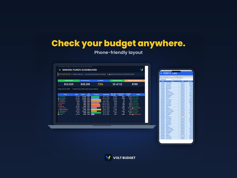 Sinking Funds Tracker | Savings Goals Planner for Beginners, Paycheck Savings, Auto Charts | Sheets & Excel, 2026-2027 image 7