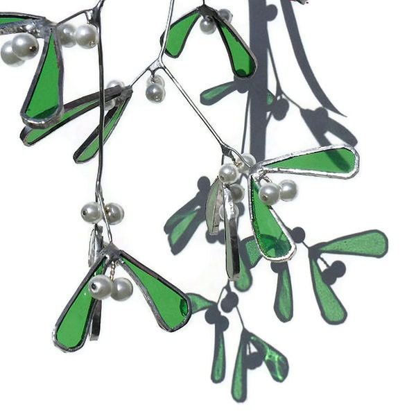 Christmas Mistletoe Sprig, Stained Glass Mistletoe Sprig, Mistletoe Sprig, 3D Mistletoe Decoration - Made To Order