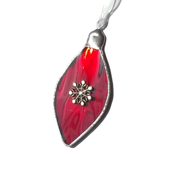 Red Stained Glass Christmas Tree Decoration, Red Classic Christmas Ornament, Retro Christmas Decoration, Traditional Christmas Decoration