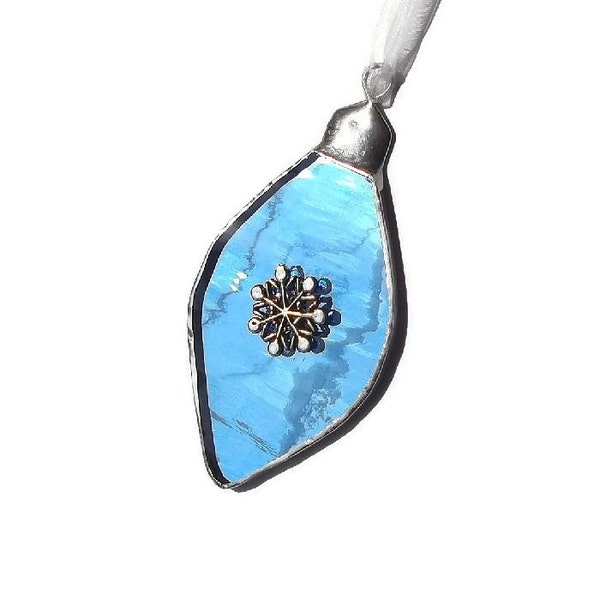 Blue Stained Glass Christmas Tree Decoration, Blue Classic Stained Glass Christmas Ornament, Blue Retro Christmas Tree Decoration