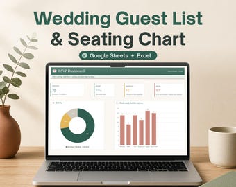 Wedding Guest List Spreadsheet, RSVP Tracker, Seating Chart Planner, Google Sheets & Excel, Meal Count and Table Plan Template