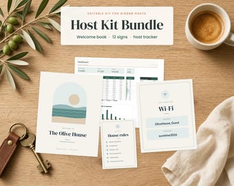 Host Kit Bundle for Airbnb Hosts, Welcome Book Template, House Rules Signs, Rental Income Tracker Spreadsheet, Editable Rental Kit