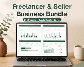 Freelancer & Small Business Spreadsheet Bundle, Etsy Seller Profit, Inventory, Client CRM, Income Budget, Google Sheets and Excel