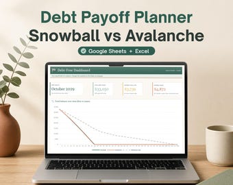 Debt Payoff Spreadsheet, Debt Snowball vs Avalanche Calculator, Debt Free Planner, Google Sheets & Excel, Debt Tracker Template