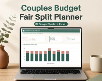 Couples Budget Spreadsheet, Fair Split Expense Tracker, Shared Finances Planner, Google Sheets & Excel, Proportional Bill Split