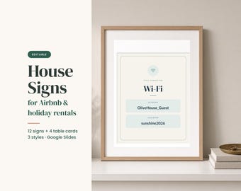 House Rules Signs for Airbnb Hosts, Editable WiFi Sign, Check Out Sign, Vacation Rental Signs Bundle, Printable Host Signs