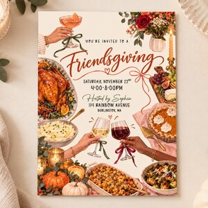 Friendsgiving Invitation Template | Editable Thanksgiving Dinner Canva Template | Potluck 5x7 Invitation | Printable Fall Invite