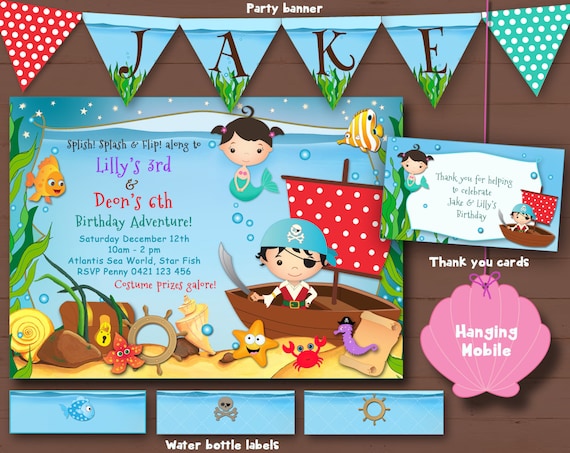 EDITABLE Pirate /& Mermaid DELUXE D.I.Y Party printables Instant Download NEW Under Sea Adventure party set Just Add Words!