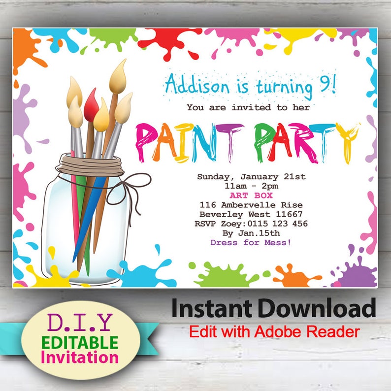 Paint Party Invitation Template Free Paint Party Invitation Template Free