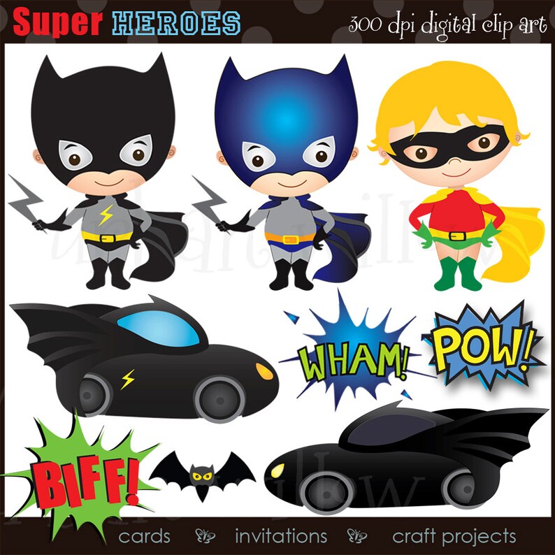 Super Heroes and Bat Cars 2 Digital Clip Art Pack in High Etsy