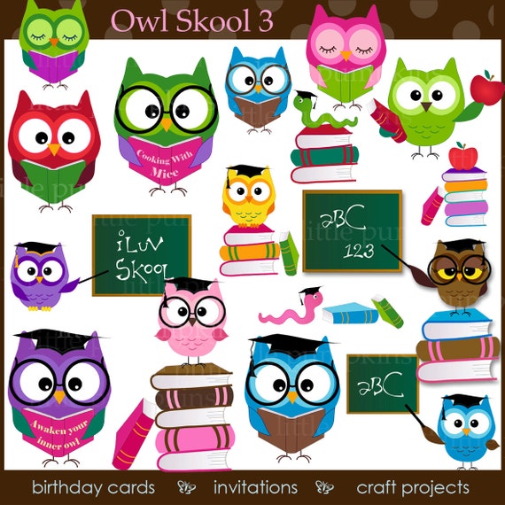 Owl Clipart School Graphics Education Graphics Funny Etsy
