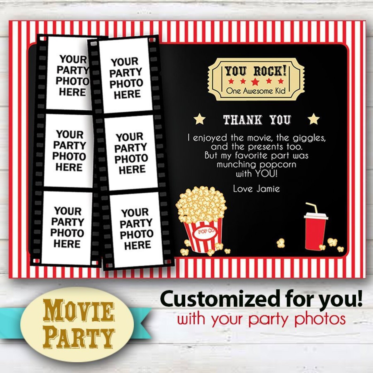 CUSTOMIZED Movie Party Thank You Cards Printable Cards With | Etsy