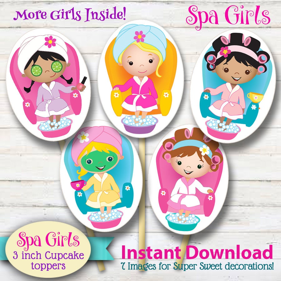 Spa Cupcake Toppers Printable D.I.Y. topper images. Cute | Etsy