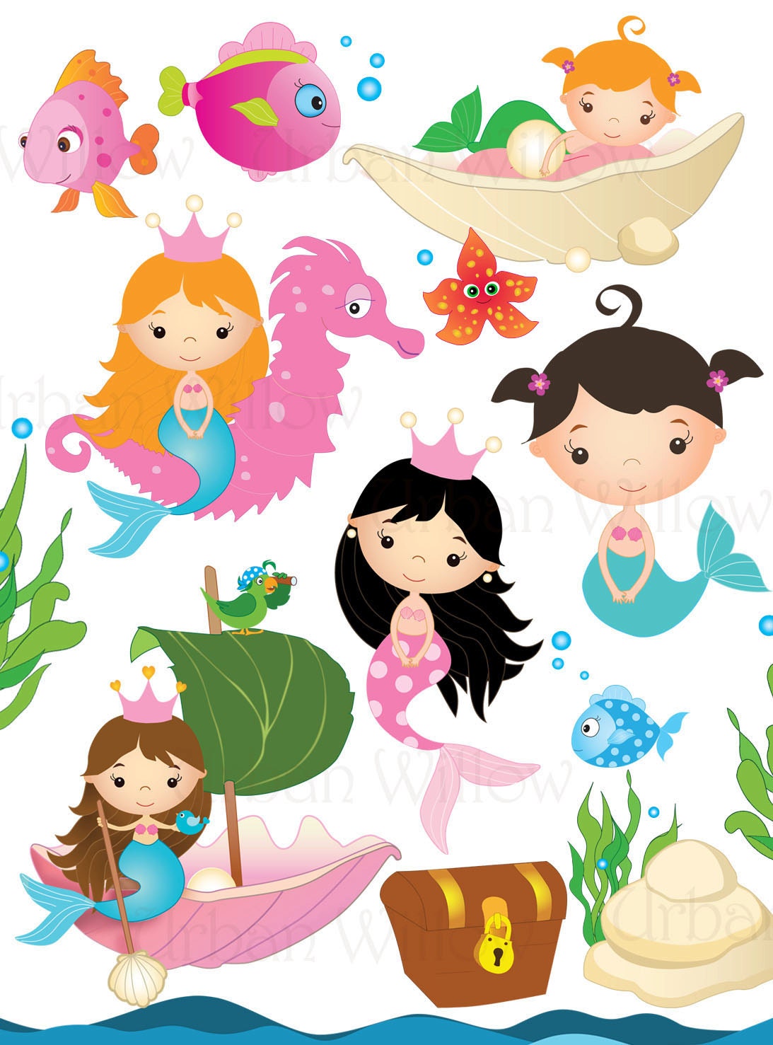 MERMAID clipart Clipart starfish Clipart seahorse Clip art ...