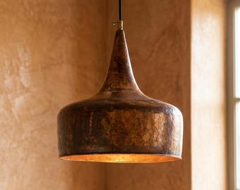 Rustic Copper Pendant Light | Handcrafted Kitchen Island Ceiling Lamp | Antique Hammered Dome Fixture | Farmhouse Light | TIZIRICOPPERARTS
