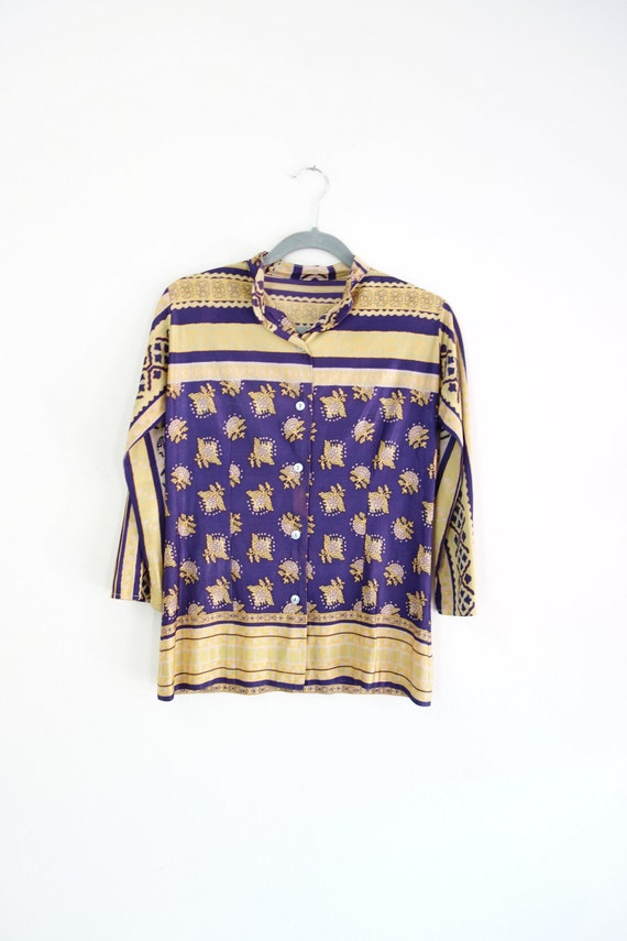 Vintage 1960s Psychedelic Print Blouse, purple Gol