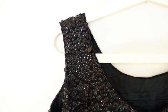 1950s Black Beaded Sequin Top,60s Sleeveless Bead… - image 3