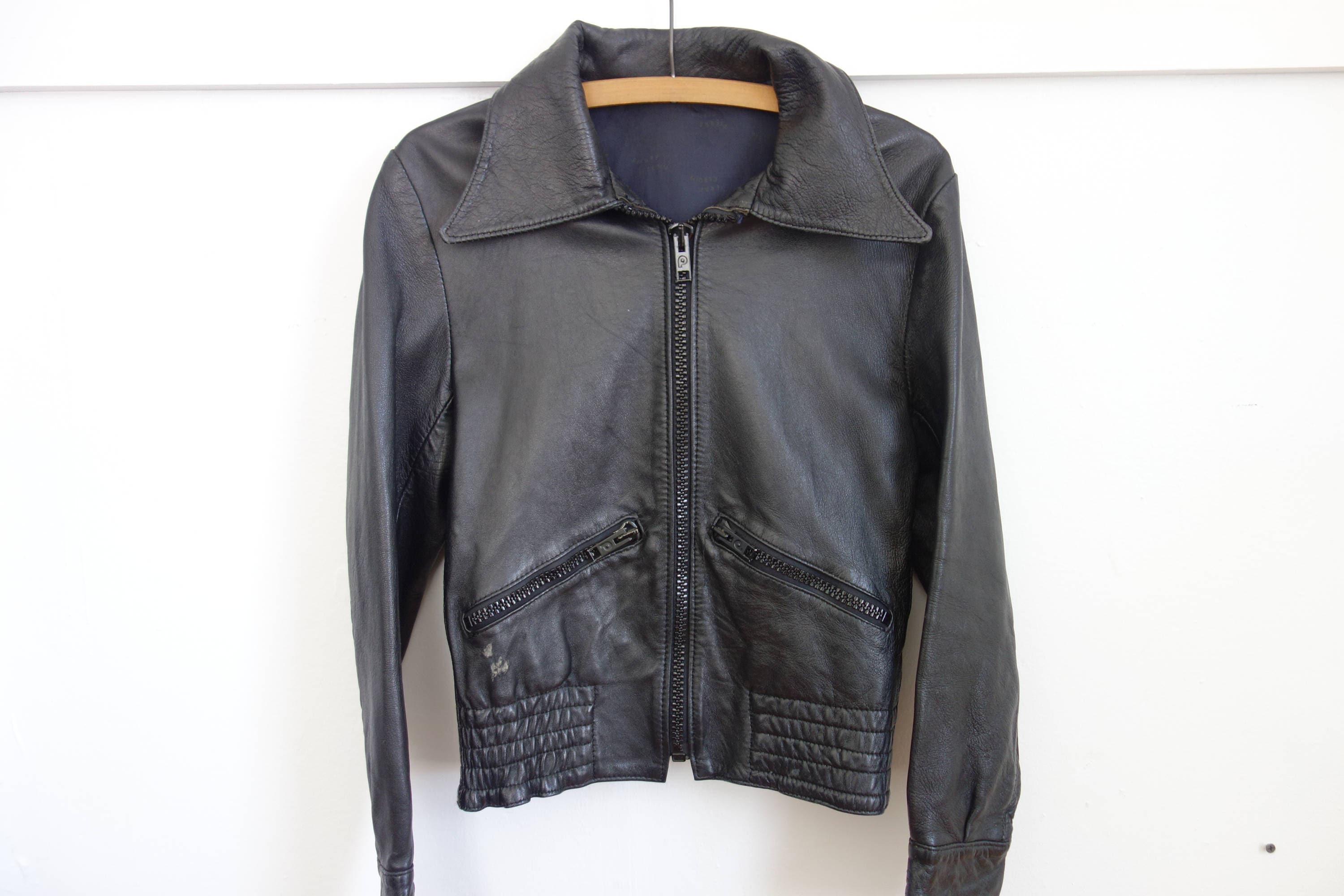 Vintage PIERRE CARDIN Leather Jacket Black Fitted Bomber | Etsy