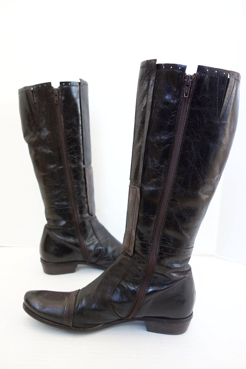 Vtg Black Italian Leather Boots Low Heel Calf Boots Side Etsy