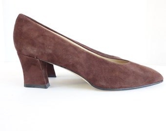 Vintage Etienne Aigner Brown Suede Pumps, Preppy Slip on Shoes, Size 7.5 m US, Deadstock, Made in Spain