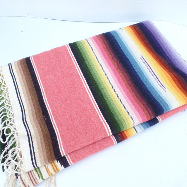 Serape messicano annata 1950, 1940s lana Serape, antichi Saltillo, turchese Multi colore lana Serape, coperta messicana, scorte morte