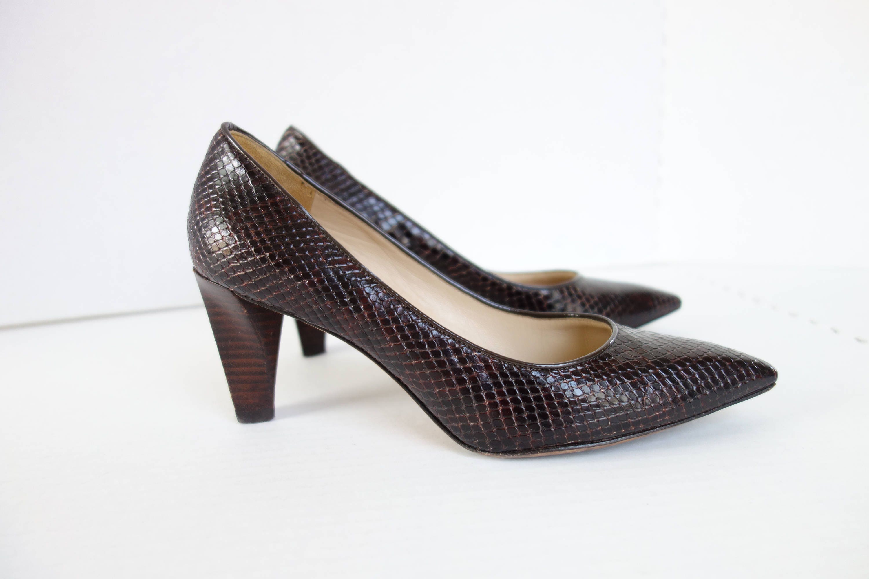 Vintage Via Spiga ShoesBrown Leather Heels Wood heel | Etsy