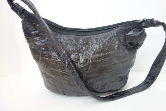 1980s Black Eel skin Purse, Slouchy Eel skin Shoul