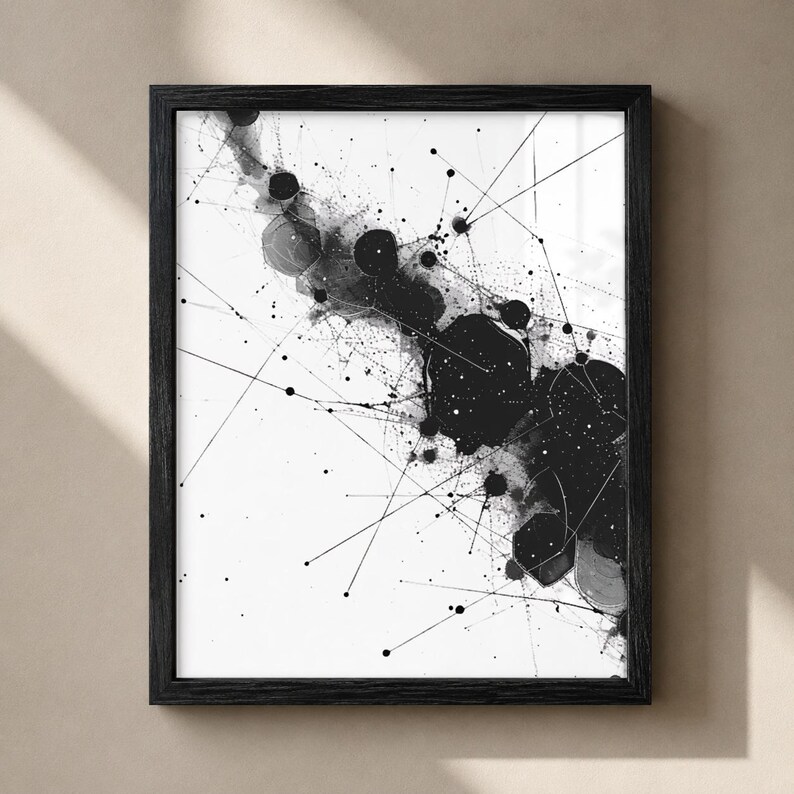 Black and White Abstract Art Printable, Geometric Splatter Digital ...