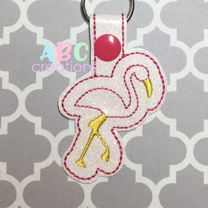 Flamingo Snap Tab, Ring,  Key Chain, Key Fob, Snap Tab, ITH, Digital File, Embroidery Design