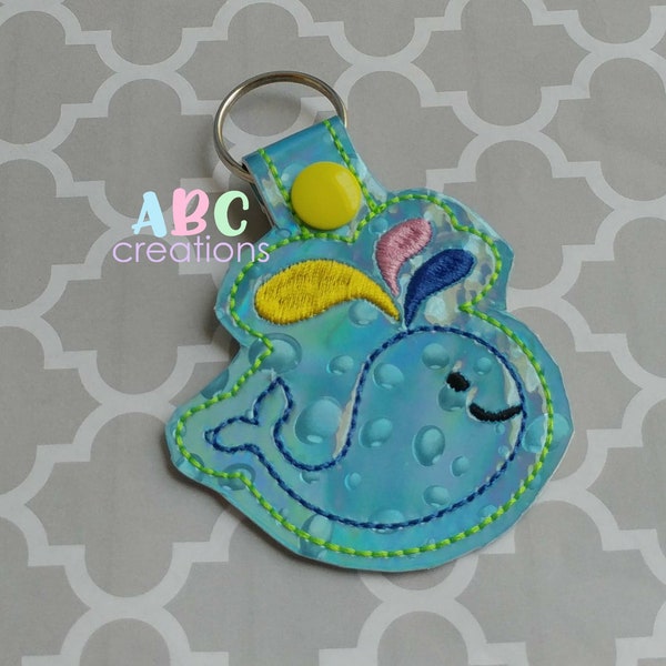 Cute Whale Snap Tab, Key Chain, Key Fob, Snap Tab, ITH, Digital File, Embroidery Design