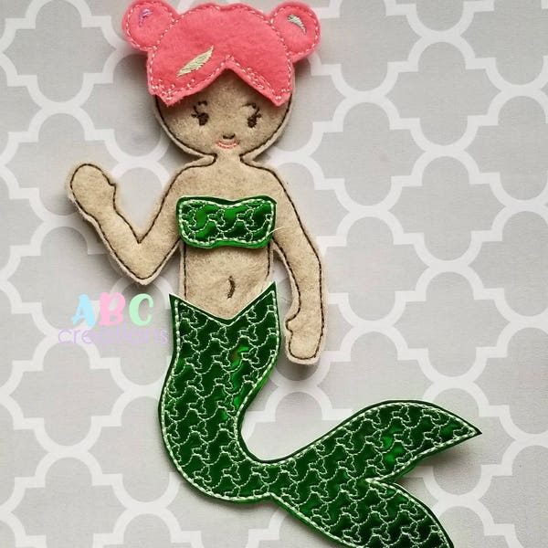 Mermaid Non Paper Doll, Long Hair Mermaid, Short hair mermaid, Doll, Non Paper Doll, ITH, Digital File, Embroidery Design