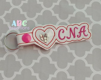 C.N.A. Charm Holder Key Chain, Charm Holder Snap Tab, Charm Holder, Key Chain, Key Fob, Snap Tab, ITH, Digital File, Embroidery Design